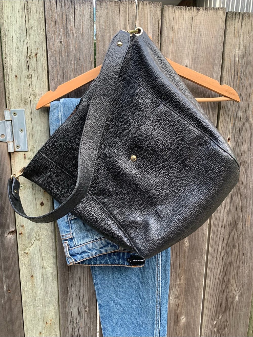 Leather bag- Exclusive Simons Italian Collection - Black Hobo Bag
